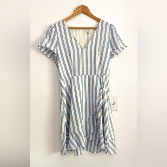 J. Crew Striped Faux Wrap Mini Dress Blue White Stripes - Picture 14 of 15